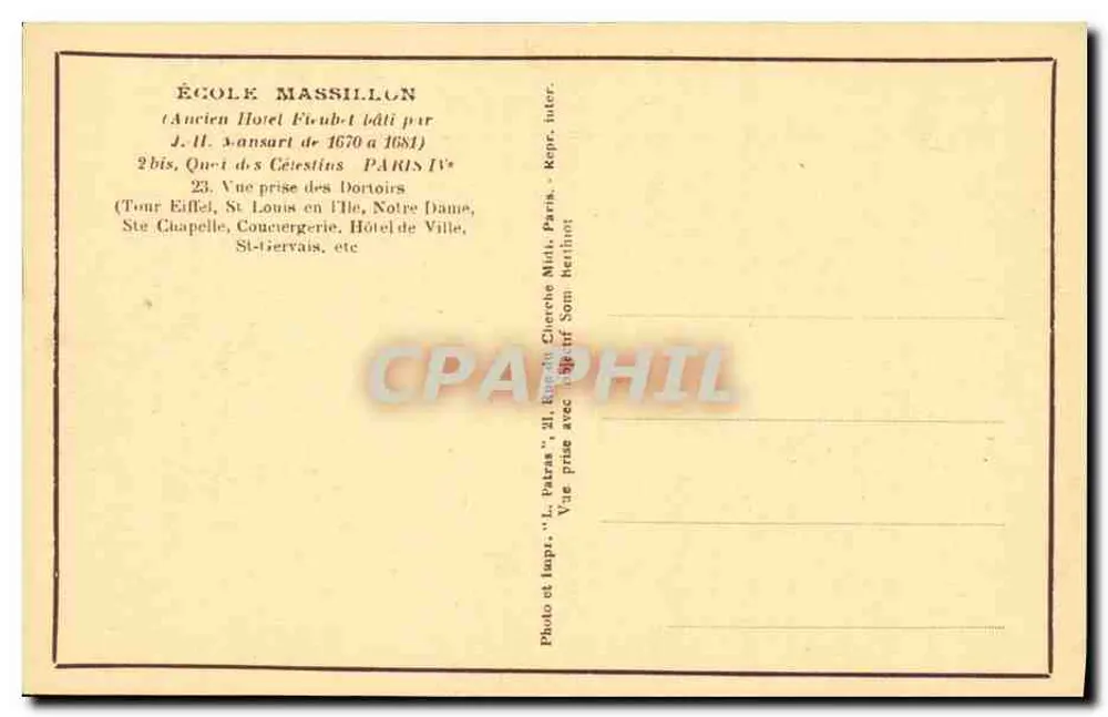 Ansicht von Paris — Eiffelturm, Notre-Dame, Rathaus — Verleger Patras, n°23 - Rückseite