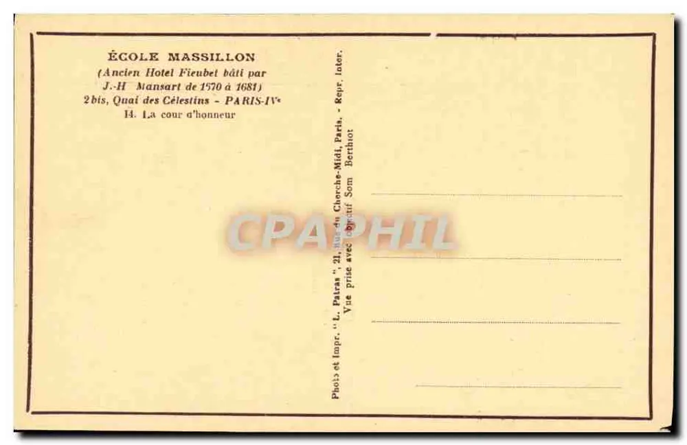Schule Massillon — Ehemaliges Hotel Fleubet — Paris IVe - Rückseite