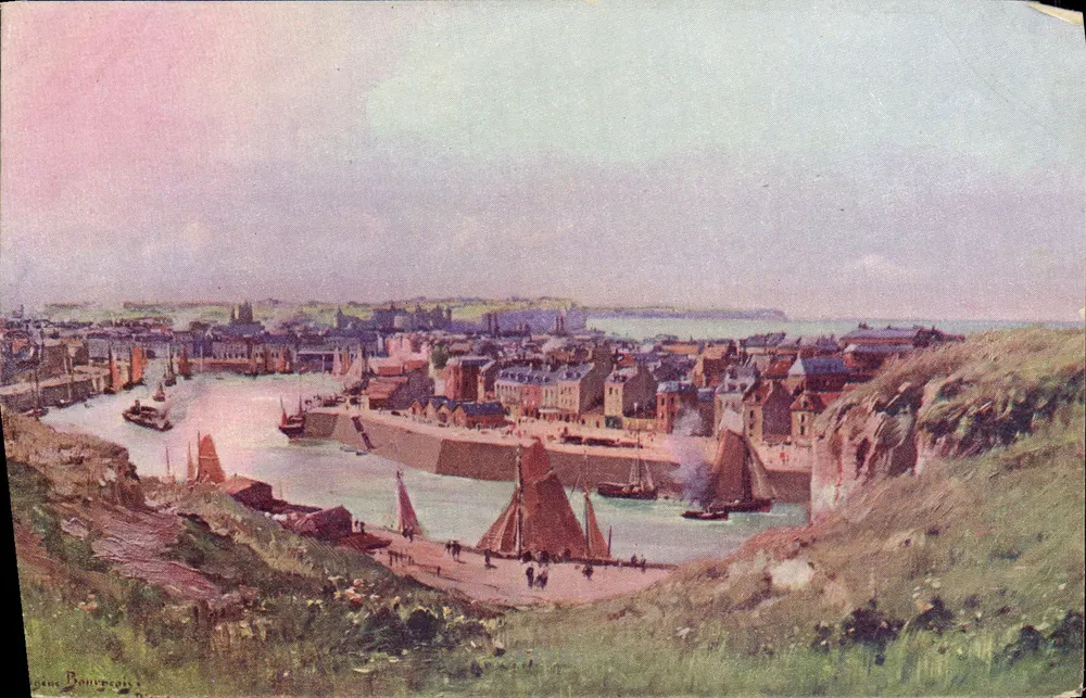 Vista do porto de Dieppe — Normandia — editor Eug. Bourgeois, n° VII.B - Frente