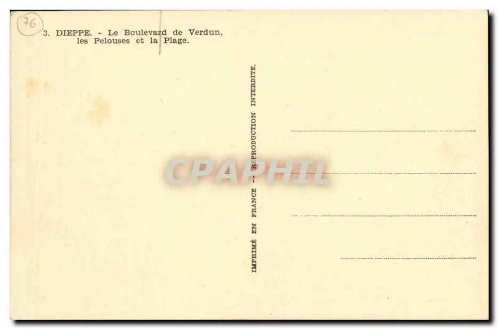 Dieppe — Der Boulevard de Verdun, die Wiesen und der Strand — Verlag L. Dug - Rückseite