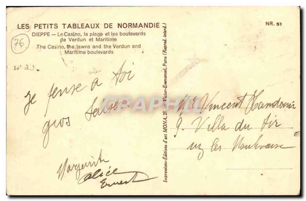 Dieppe — Das Casino, die Strandpromenade und die Boulevards von Verdun und Maritime — Victor-Emanuël, Paris - Rückseite