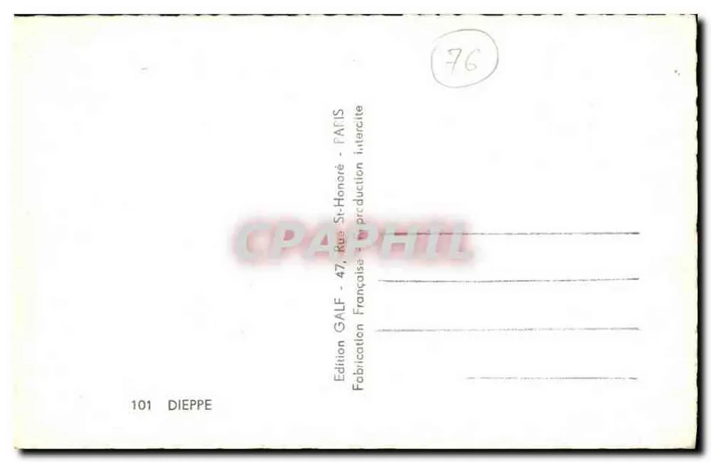Dieppe — Erinnerungskarte — Edition GALF, Nr. 101 - Rückseite
