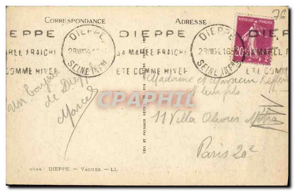Vagues — Dieppe — LL n°4044 - Verso