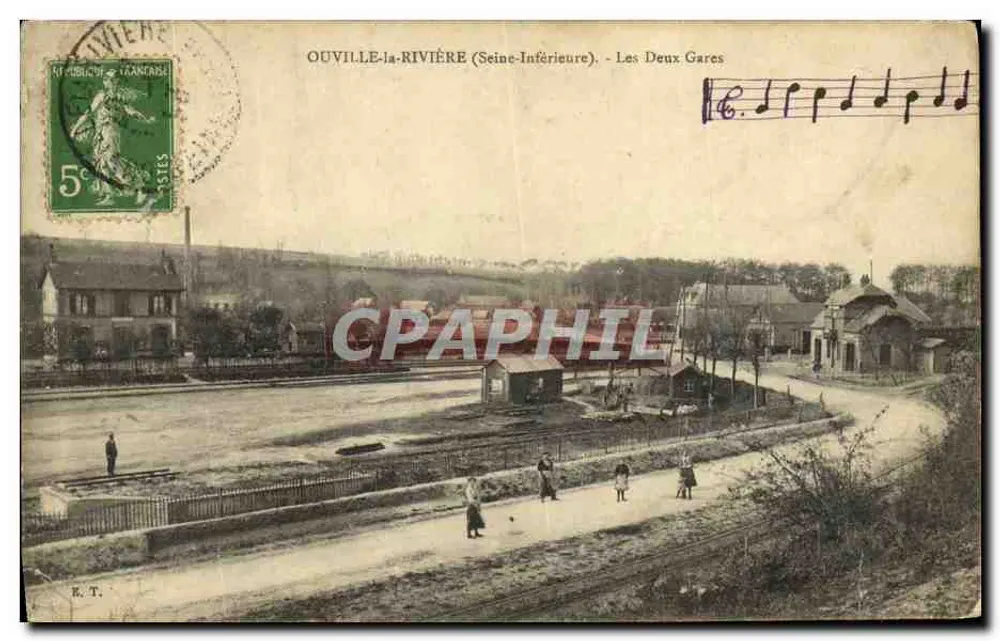 Ouville-la-Rivière (Seine-Inférieure) — Les Deux Gares — Éditeur E.T. - Vorderseite