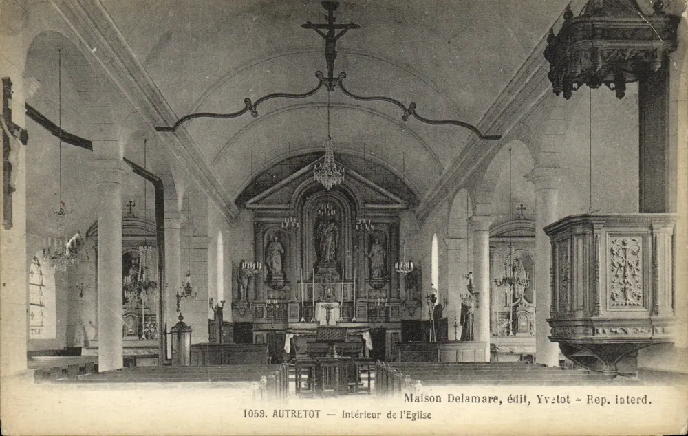 Autretot — Interior da Igreja — Maison Delamare, editor Yvretot - Rep. interd. - Frente