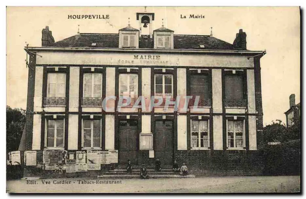 Houppeville — A Prefeitura e a Escola Municipal — Edit. Vve Cordier - Tabacs-Restaurant - Frente