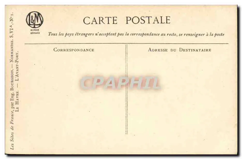 Le Havre — O Porto Anterior — por Eug. Bourgeois, Série VI-4, N°1 - Verso
