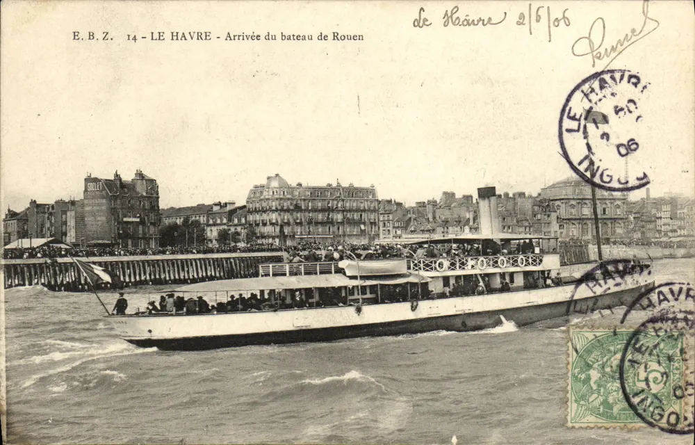 Le Havre — Chegada do navio de Rouen — E.B.Z. 14 — Editor Sollet - Frente