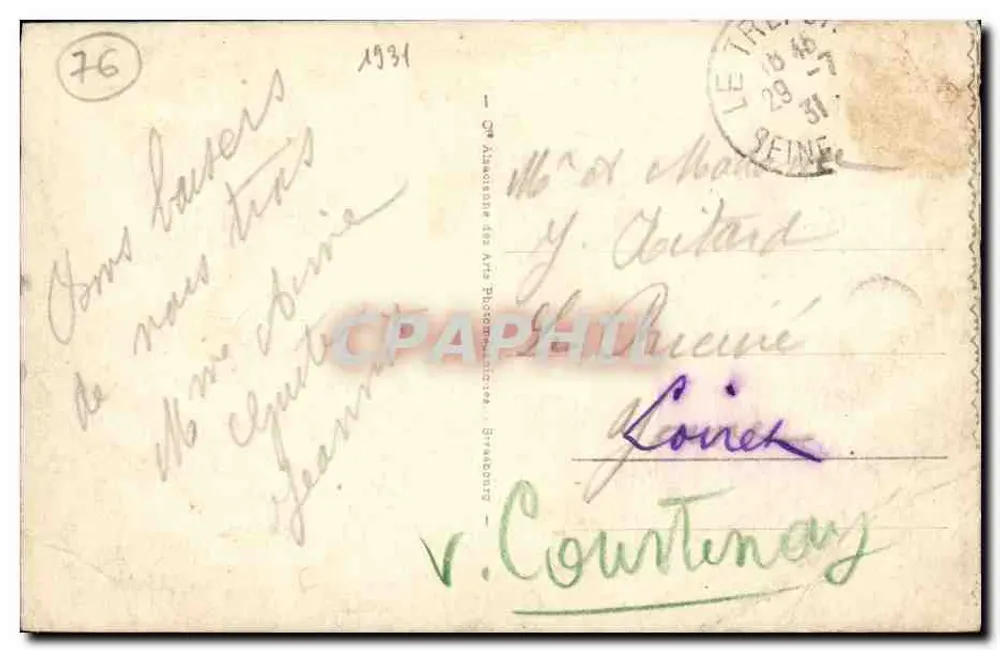 Le Tréport — Vue générale prise des Falaises — éditeur G. Allouche pour les Arts Photographiques, Bragaubourg, n° 134 - Rückseite