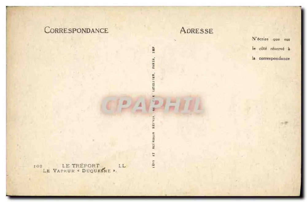 O Vapour « Duquesne » — Le Tréport — Editora: Le Tréport, Imp. L. L. - Verso