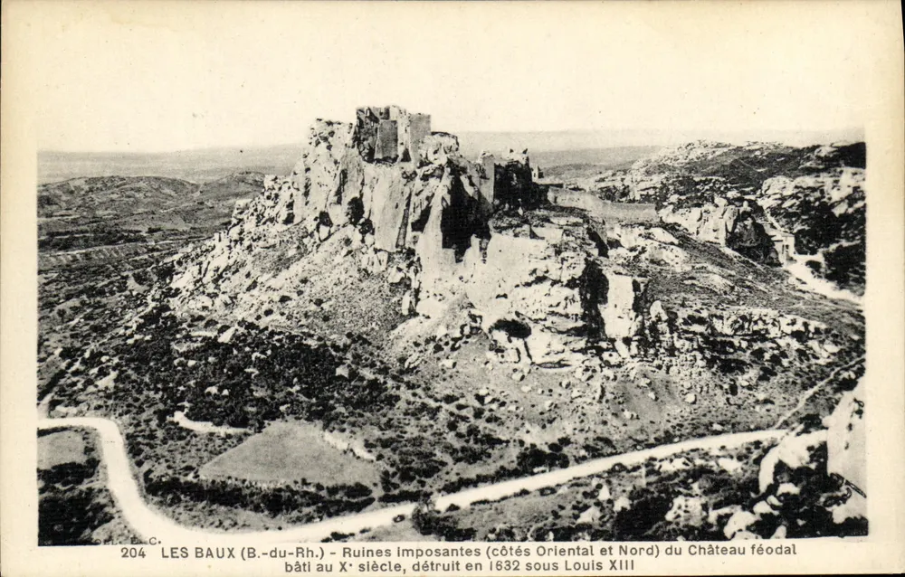 Les Baux (B.-du-Rh.) — Imposante Ruinen (östlicher und nördlicher Teil) des feudalen Schlosses — Verleger E. D. C., Nr. 204 - Vorderseite