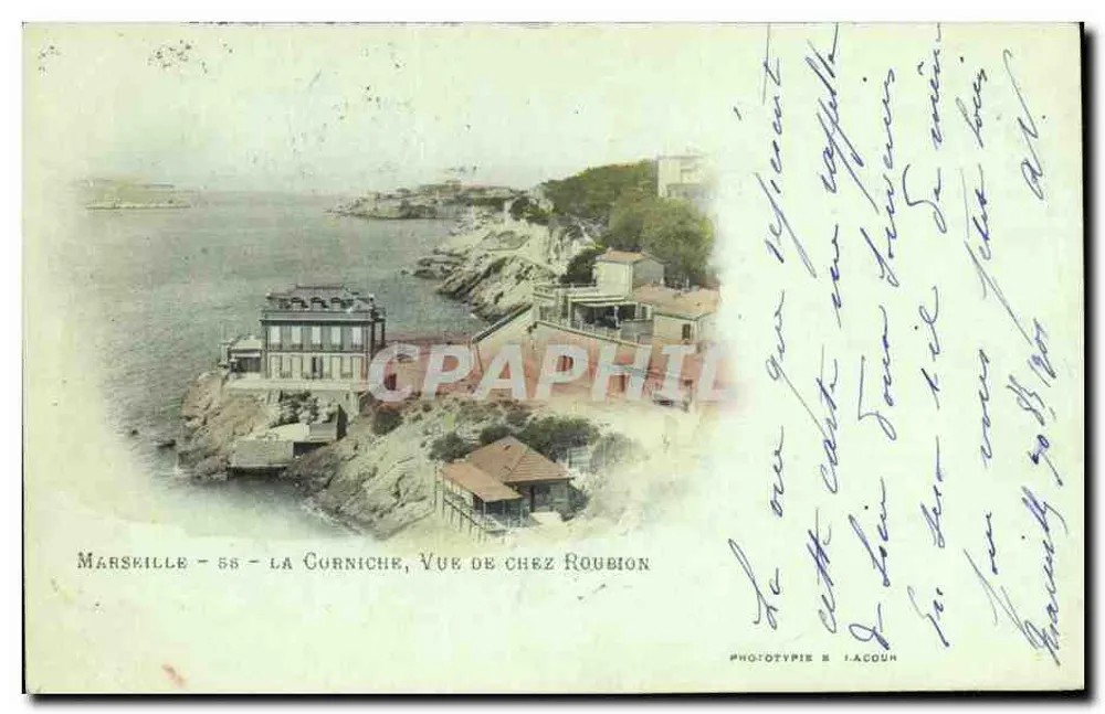 Marselha - 55 - A Corniche, Vista de chez Roubion — Fototipia M. Lacour - Frente