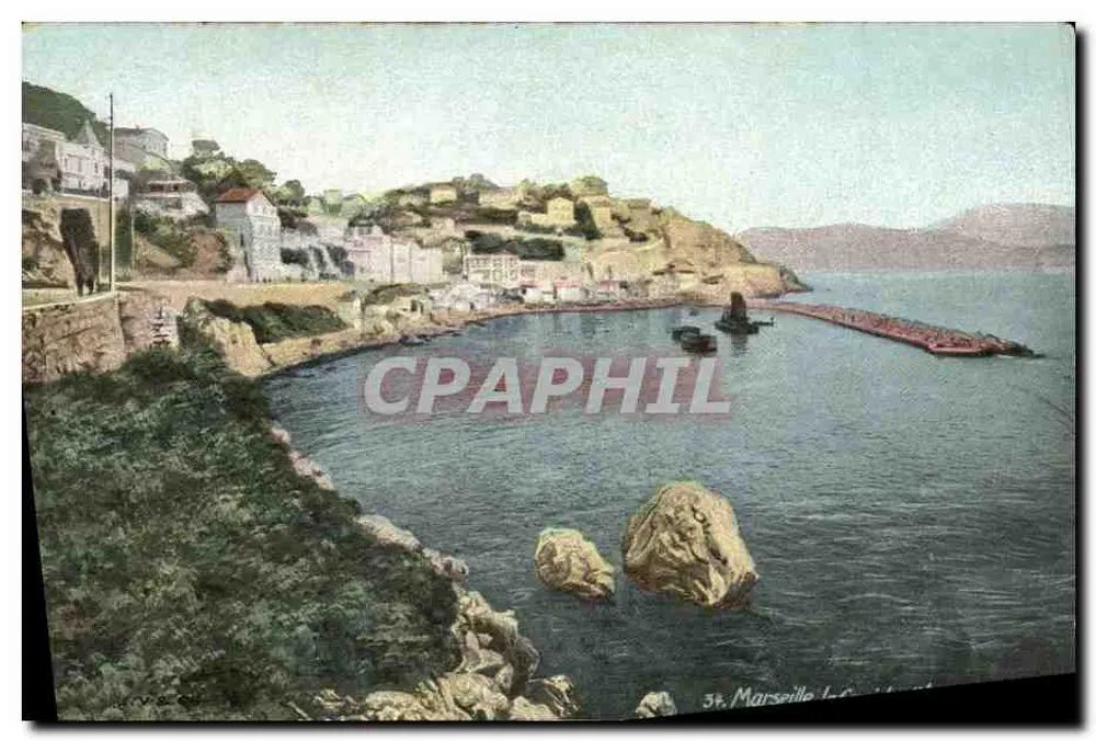 Marselha - Le Coudoulet — vista do porto e das casas em declive — editor L.V. & Cie - Frente