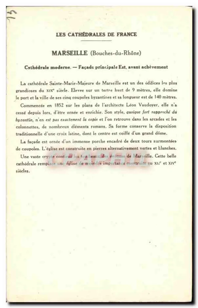 Marselha (Bouches-du-Rhône) — Catedral moderna (fachada principal Leste, antes do término) — Coleção da Solução Pautaubege, 5ª Série - Verso