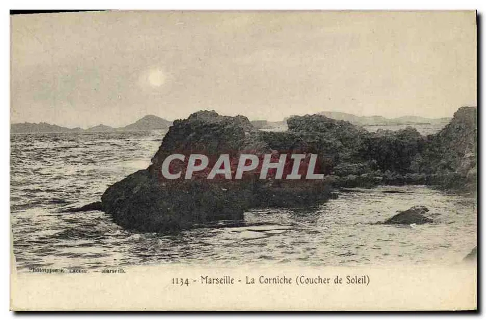 Marseille - A Corniche (Pôr do Sol) — Fototipia E. Labour, Marseille, n° 1134 - Frente