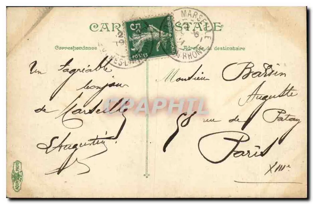 Marselha. A Praça das Armas — Arco do Triunfo — editor V. & Co. n° 2853 - Verso