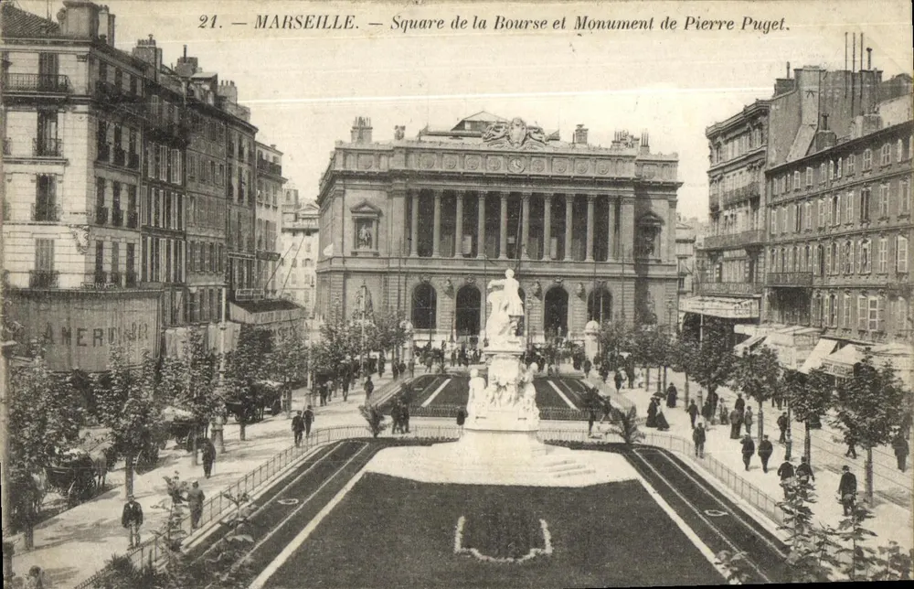 Marseille — Square de la Bourse e Monument de Pierre Puget — Éditeur inconnu, n° 21 - Frente