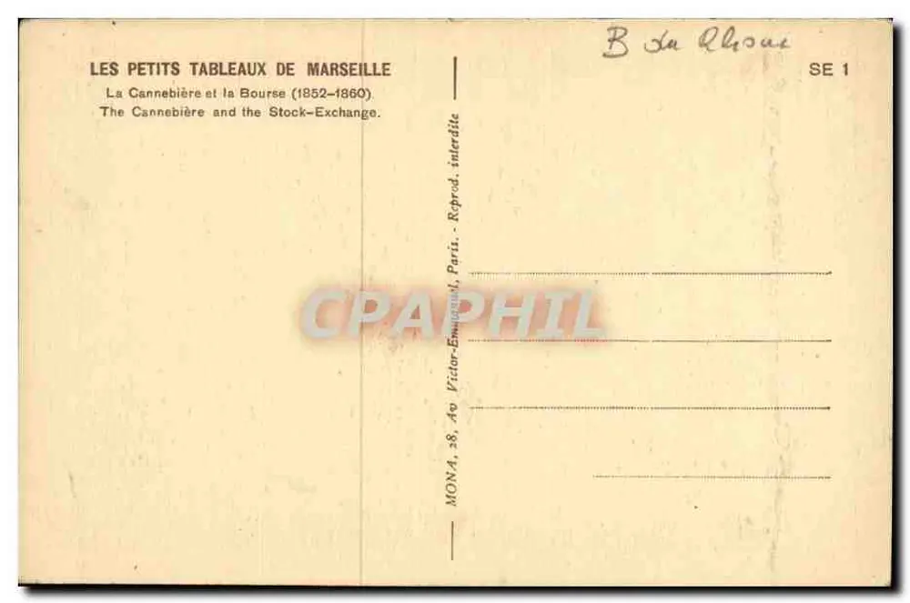 La Cannebière und die Bourse — 1852-1860 — Mona, SE 1 - Rückseite