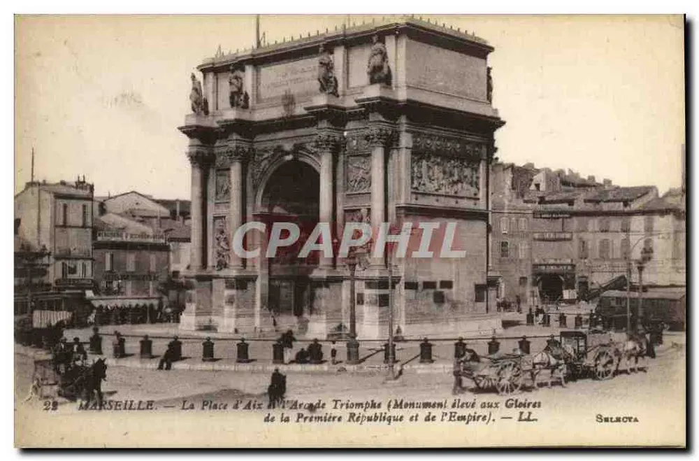 Marsella — Plaza d'Arcole, Arco de Triunfo (Monumento erigido a las Glorias de la Primera República y del Imperio) — Selsota - Anverso
