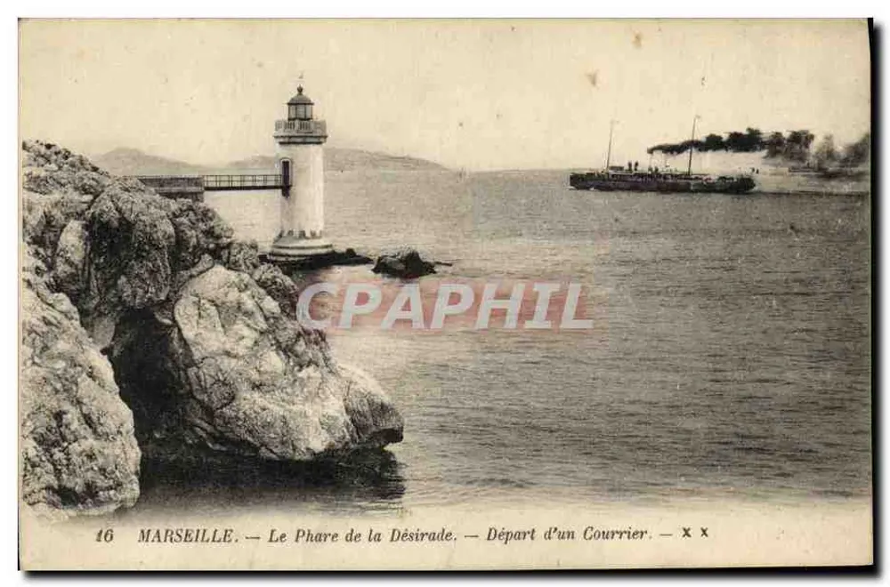 Marseille — Der Leuchtturm Désirade — Abfahrt eines Postwagens — Lévy Fils et Cie, n°16 - Vorderseite