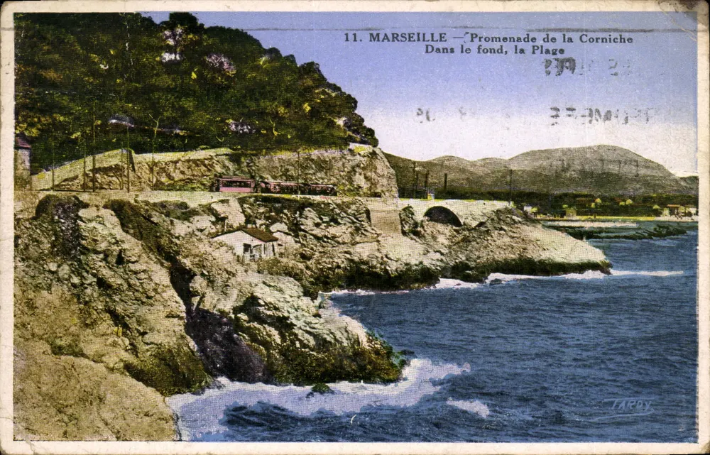 Marseille — Promenade de la Corniche — Im Hintergrund, die Strände — Tardy, Verlag Nr. 11 - Vorderseite