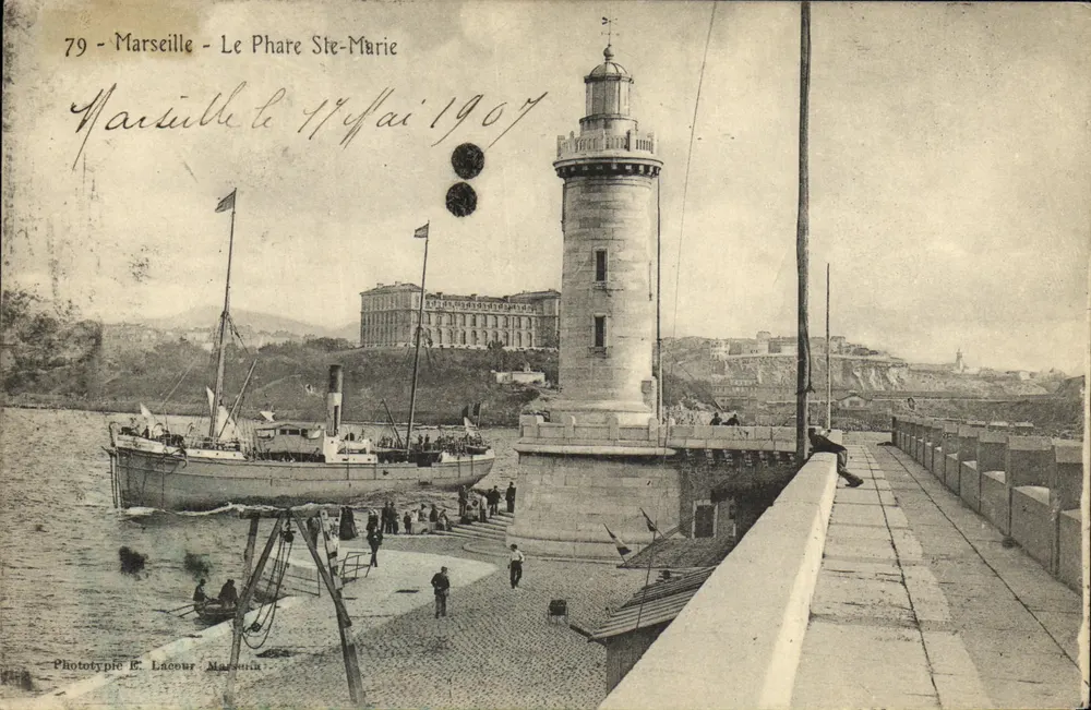 Marsella - El Faro de Santa María — Fototipia E. Lacoour, Marsella, n°79 - Anverso