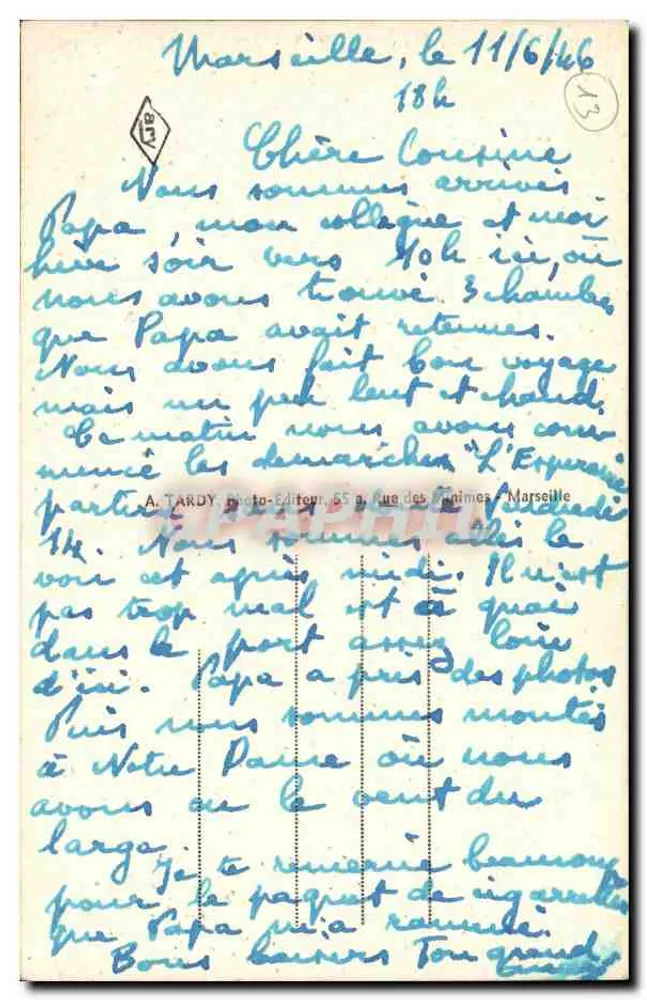 Marselha — Basílica Nossa Senhora da Guarda — A. Tardy, editor de fotos, 55, rue des Minimes, Marselha - Verso