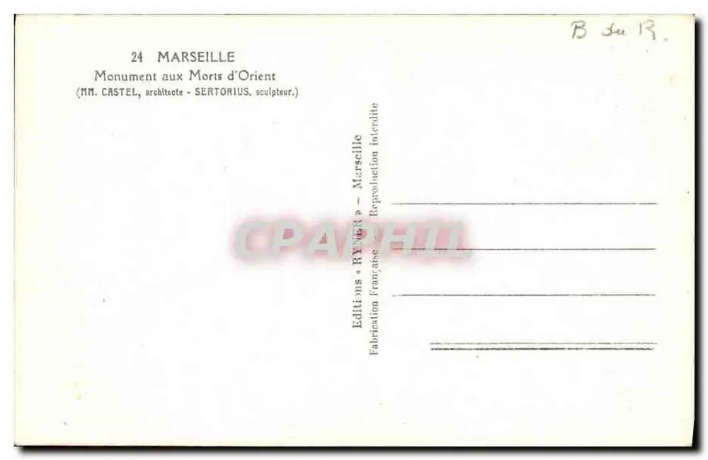 Monumento aos Mortos de Orient — Marselha — Éditions Ryner - Verso