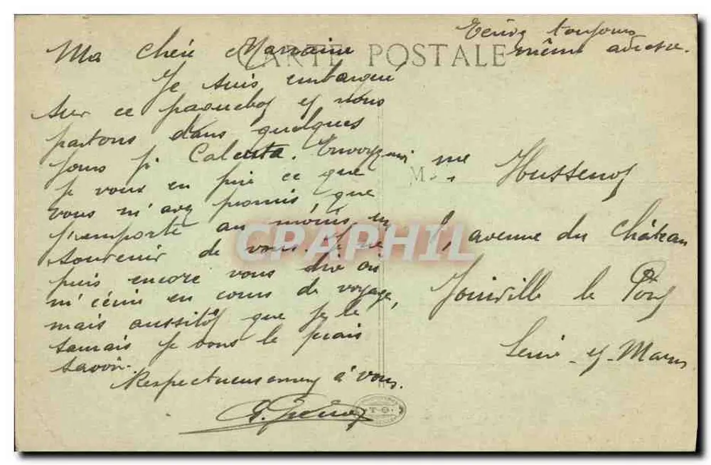 Cordillère — Cargaison maritime — Messageries Maritimes - Verso