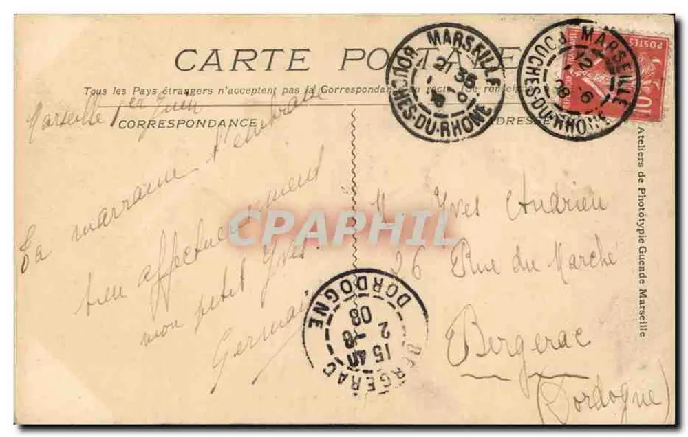 Marseille — Fort Saint Jean, Eingang zum Vieux-Port — Verlag: Archives de Phototypie Guerande Marseille - Rückseite