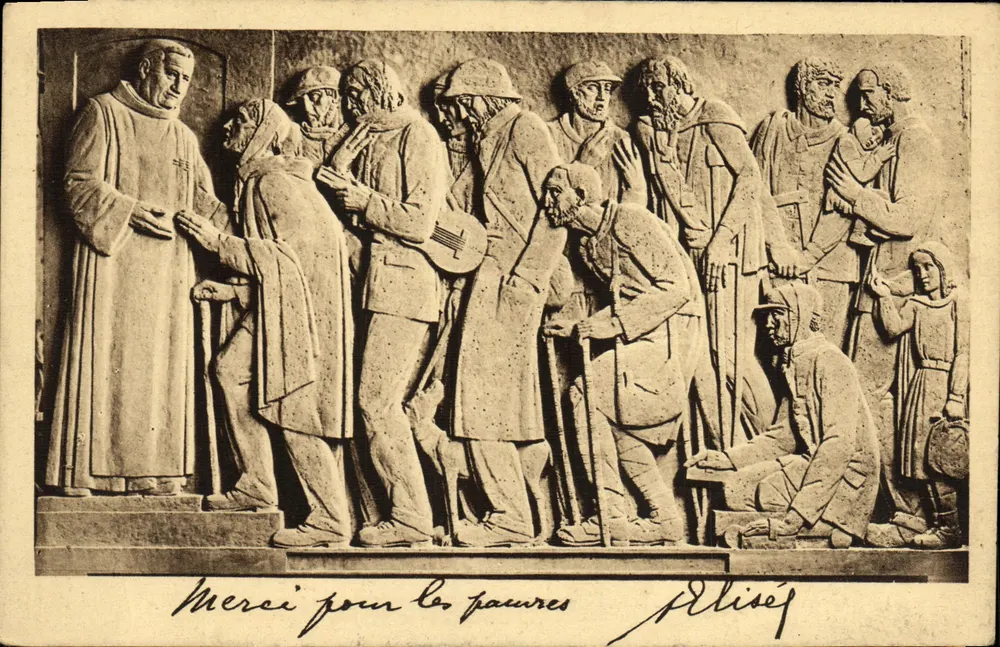 Frei Elisée acolhendo os desafortunados — Bas-relief — Escultor Gilbert Privat — Exposição 1937 - Frente