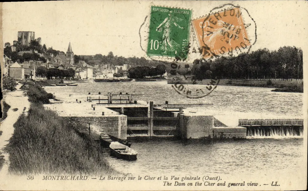 Montrichard — Der Staudamm auf dem Cher und die allgemeine Aussicht (Westen). — LL. Verlag: LL. - Vorderseite
