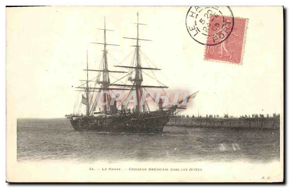 Le Havre — Amerikanischer Kreuzer an den Docks — H.G. n°34 - Vorderseite
