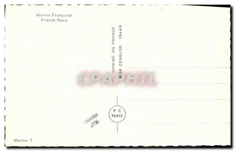 Kriegsschiff auf See — Marine Française — Sammlung J.F.M. n°7 - Rückseite