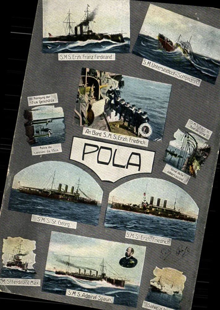 Pola — Porto naval e navios imperiais — editor desconhecido, número de série não visível - Frente