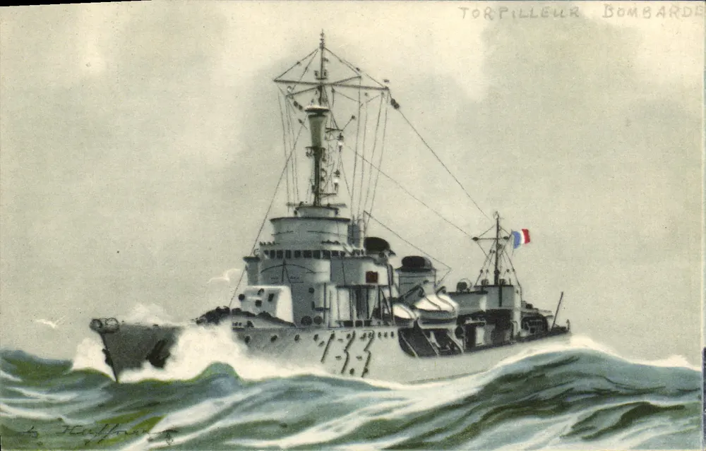 Torpilleur Bombarde — navio de guerra francês — editor E.A.E.C. Paris - Frente