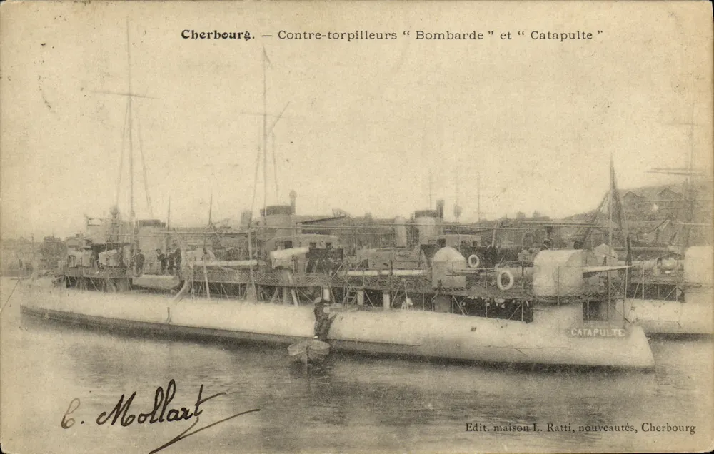 Cherbourg — Torpedoboote "Bombarde" und "Catapulte" — Edit. maison L. Ratti, nouveautés, Cherbourg - Vorderseite