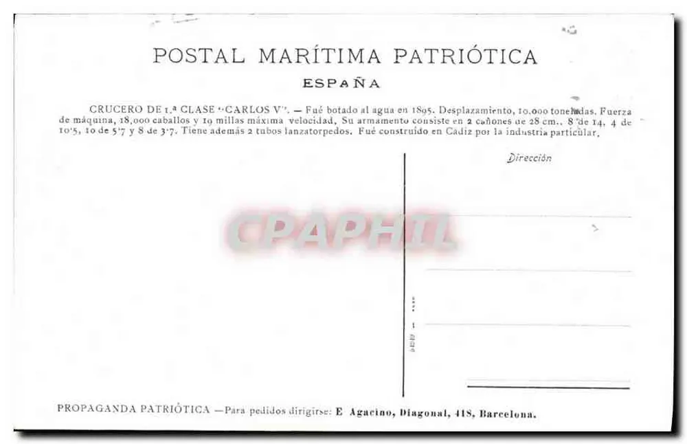 Kreuzer "Carlos V" — Spanien — Patriotische Propaganda - Rückseite