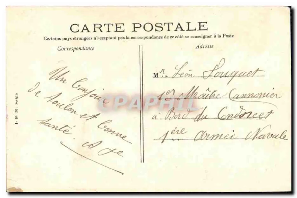Der „Carnot“, Kriegsschiff der Flotte — Edition d'Art Pl. d'Armes, Toulon, Nr. 138 - Rückseite