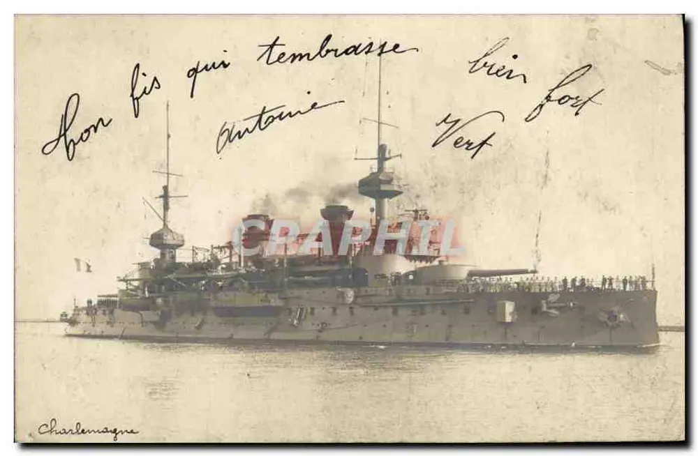 Het oorlogsschip Charlemagne — foto van militair schip — Foto Laurenti, Bizerte - Voorkant