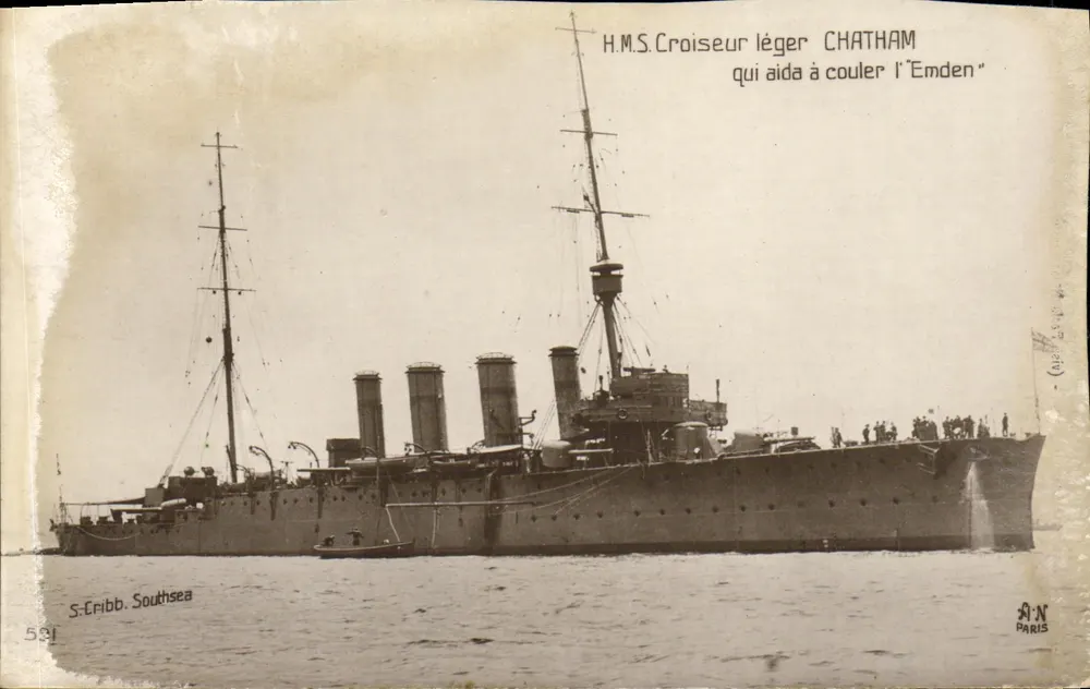 H.M.S. Leichter Kreuzer CHATHAM — Kriegsschiff auf See — Verlag S. Cribb, Southsea, n° 531 - Vorderseite