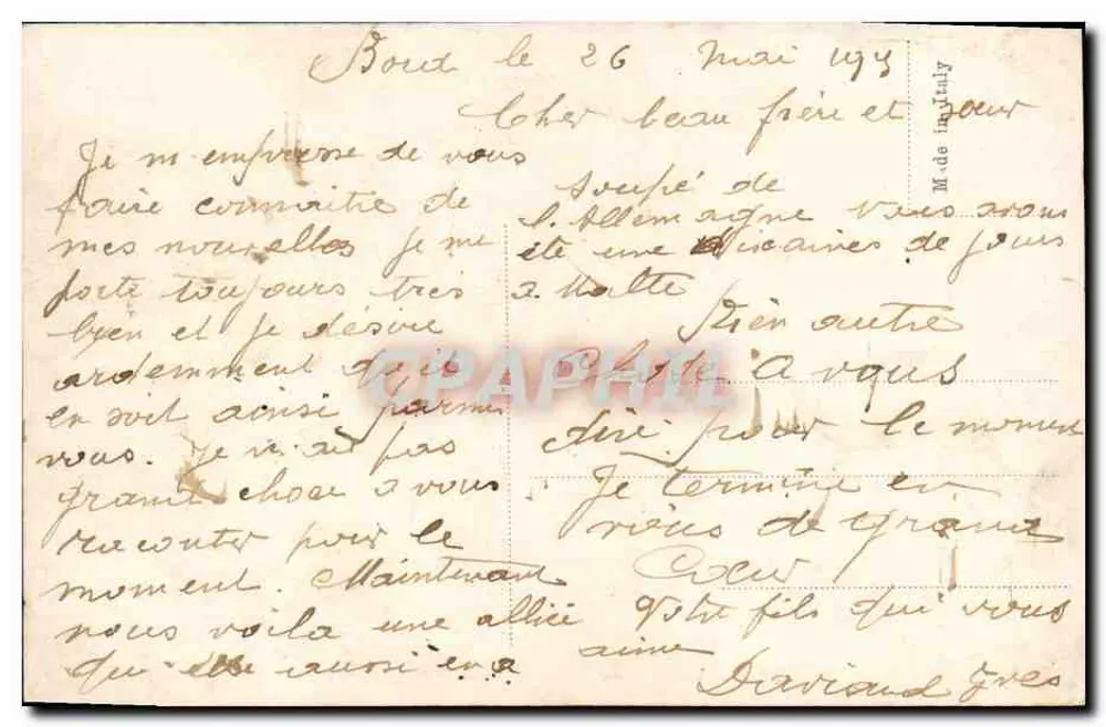 Batalha da Mancha — Cruzamento das bandeiras francesa e britânica — Editor não identificado, número de série não visível - Verso