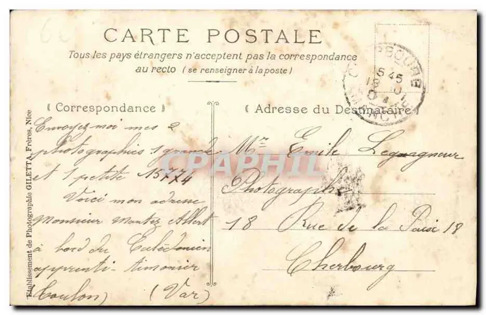 Der « Desaix », Panzerkreuzer der ersten Klasse — Künstlerische Sammlung — Edition Giletta, Foto von Nice, Nr. 3230 - Rückseite