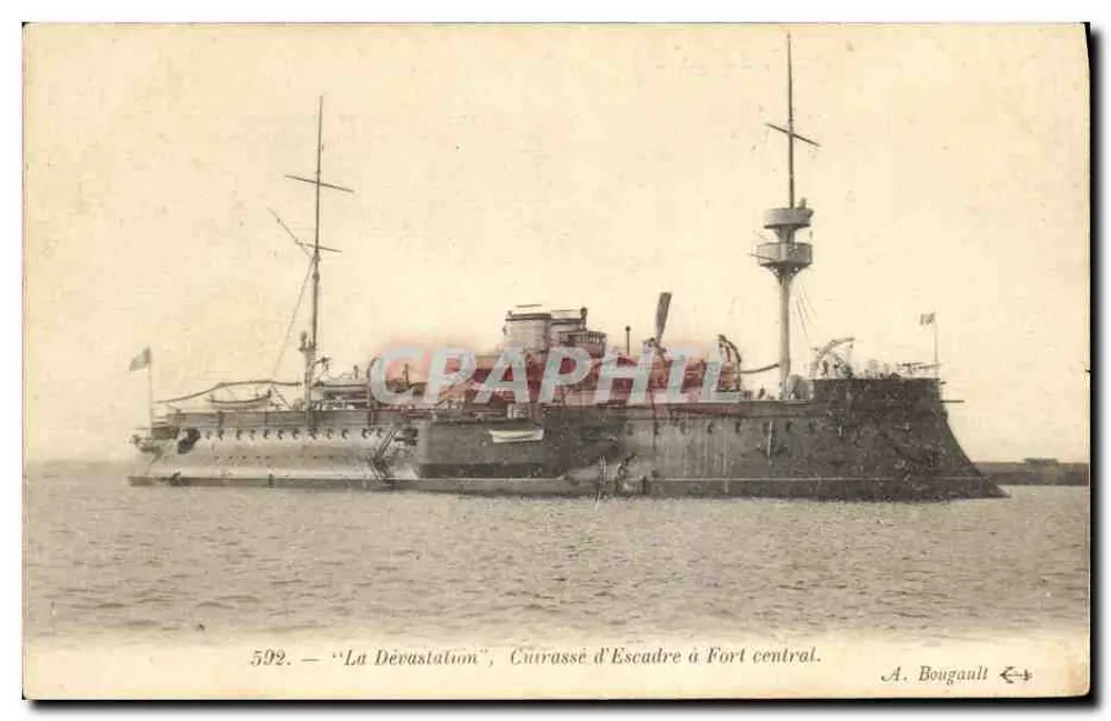 Die Devastation — Schlachtschiff der Flotte am Fort Central — A. Bougault Nr. 502 - Vorderseite