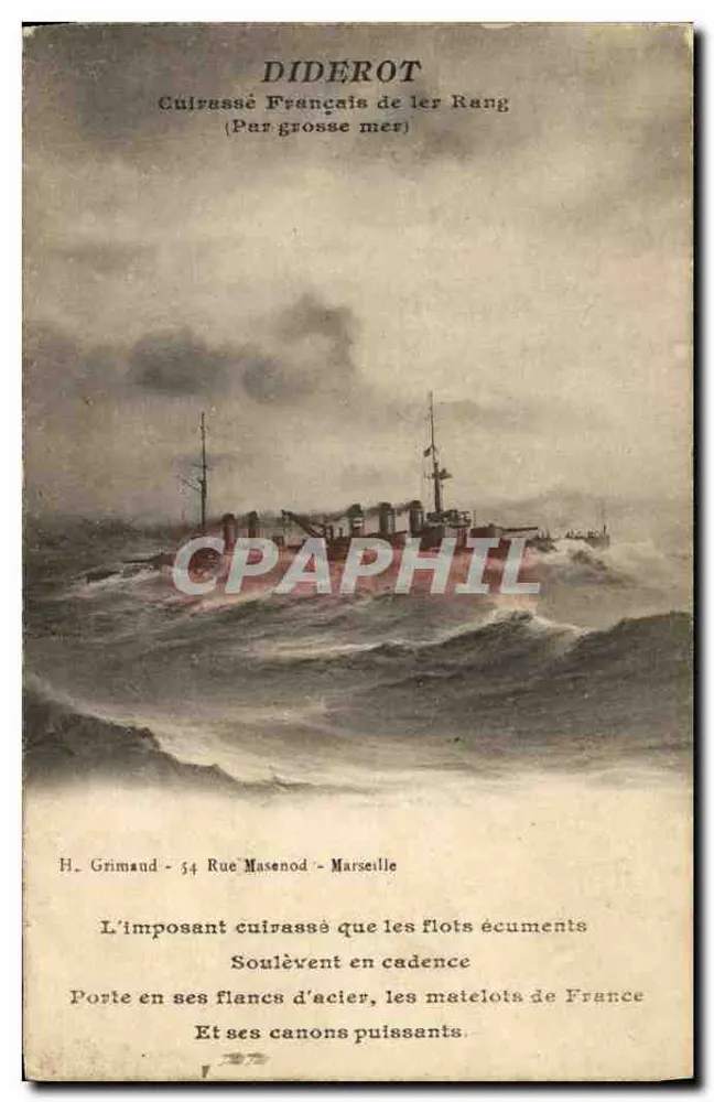 Panzerkreuzer Diderot — Französischer Erstklasse-Panzerkreuzer — H. Grimaud - 54 Rue Masenod - Marseille - Vorderseite