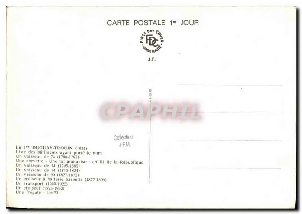Le 1er DUGUAY-TROUIN (1923) — croiseur à batterie — éditeur F.T. (Paris) — n° 41-000 - Verso