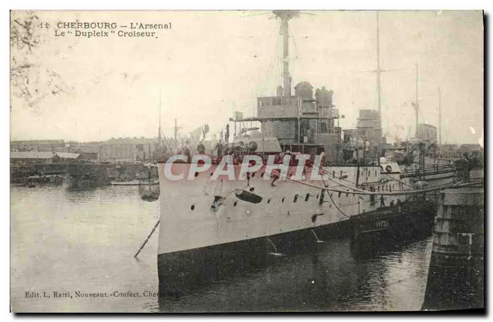 Cherbourg — Das Arsenal. Der "Dupleix" Kreuzer — Verlag: L. Ratti, Nouveau-Port, Cherbourg - Vorderseite