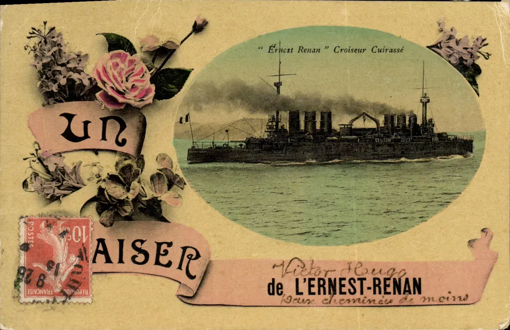 Croiseur cuirassé "Ernest Renan" — vue de bord à vapeur, éditeur Victor Houge, n° de série non lisible - Vorderseite