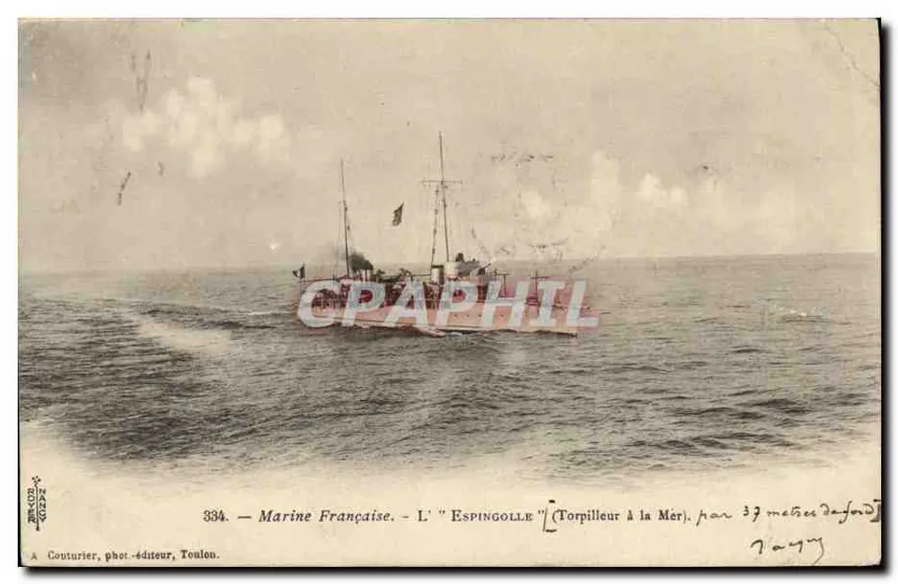 L'Espingolle — Torpedoboot auf See — A. Couturier, Fotoverlag, Toulon - Vorderseite