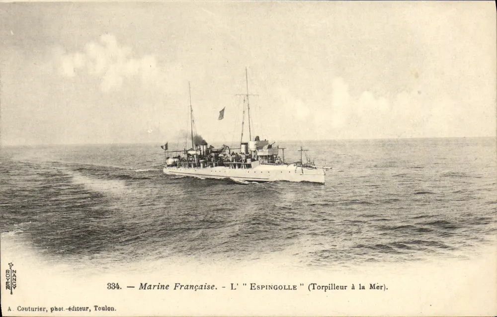 Die "Espingolle" — Torpedoboot auf See — A. Couturier, Fotoverlag, Toulon, n°334 - Vorderseite